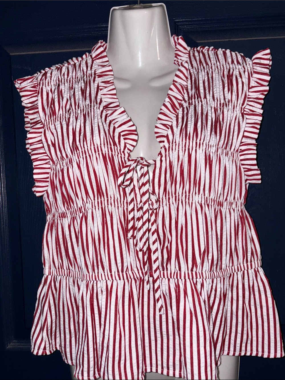 Marc by Marc Jacobs Red & White Striped Ruffle Tie-Front Blouse